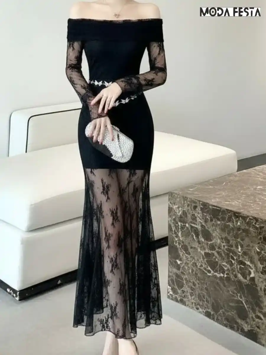 ModaFesta -eleant-off-shoulder-lace-style dress-black